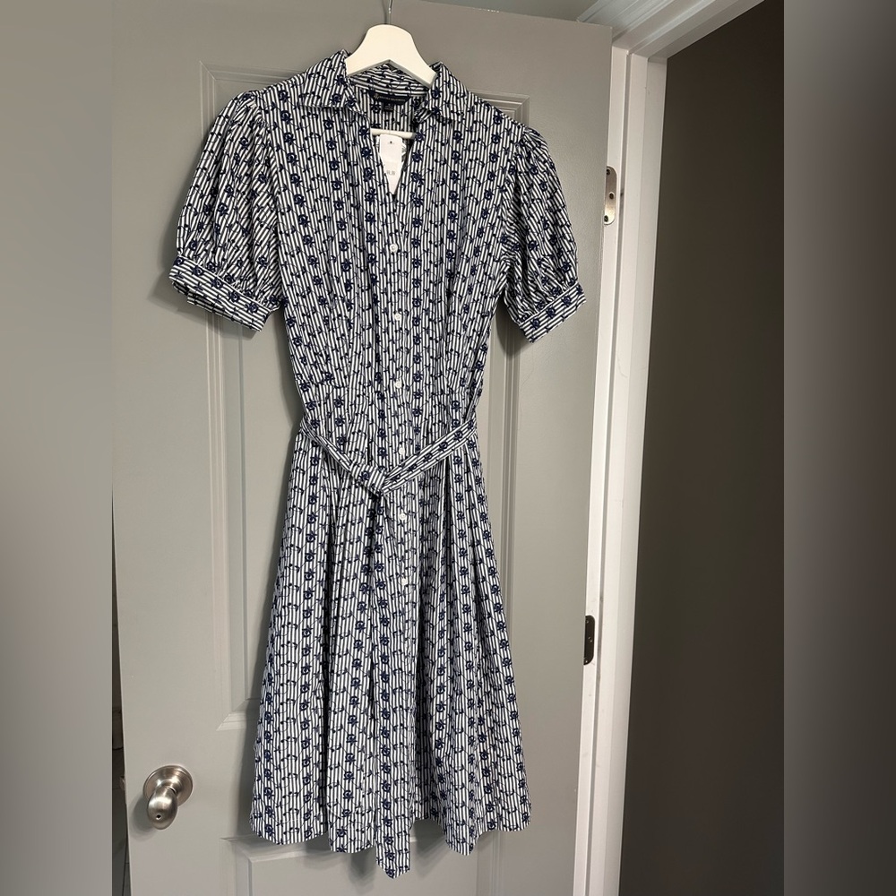 Brooks Brothers Navy and White Geometric Midi Dress